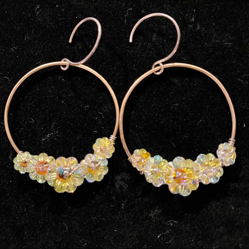 Iridescent Daisy hoop earrings
